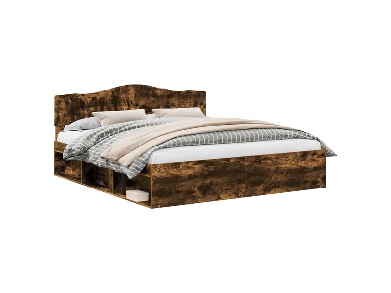 Lit double- lit adulte - cadre de lit chêne fumé 200 x 200 cm bois de pin massif - Conforama A