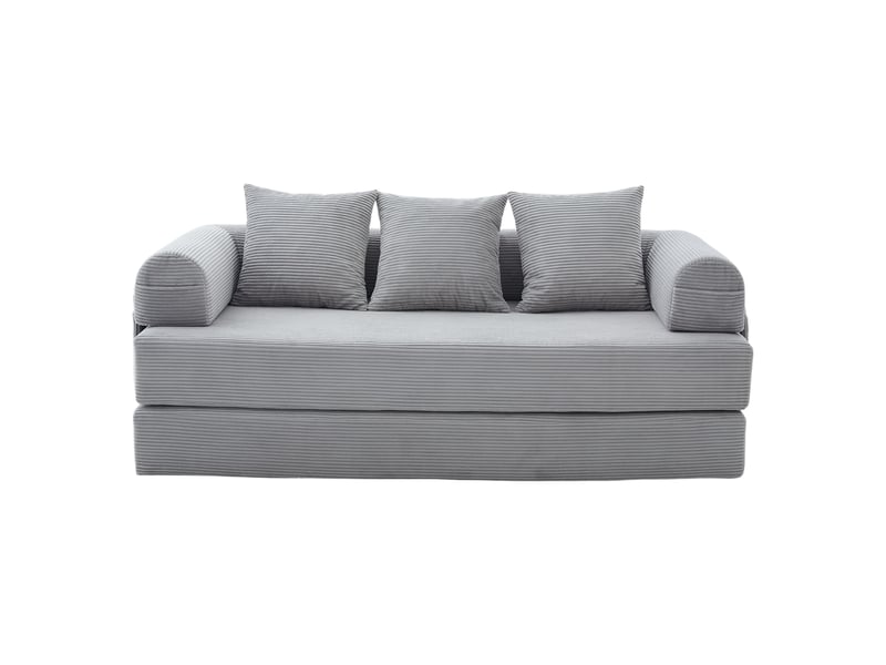  Canapé modulable gris clair velours côtelé 3 places avec coussins, idéal petit salon, 200cm  - Conforama A