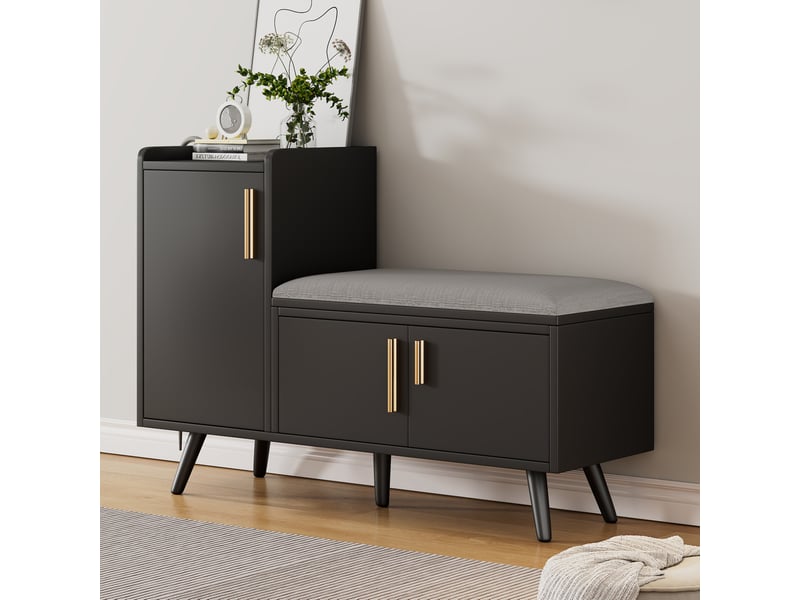  Banc à chaussures avec assise rembourrée, 3 portes, noir  - Conforama D
