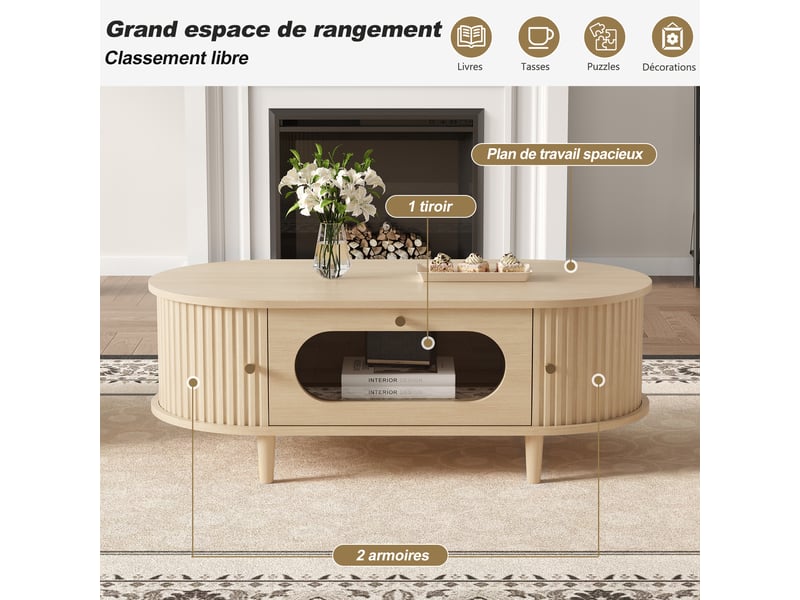  Table basse avec rangement, effet chêne, 100 x 50 x 36 cm  - Conforama W