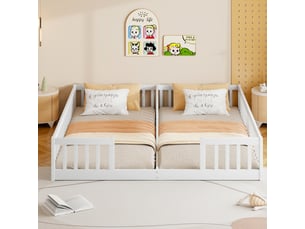 Lit 2 places 90x200 cm <strong>MERAX</strong>  <strong>lit enfant gris</strong> coloris blanc