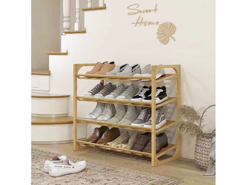  Étagère à chaussures tcqpz en bambou 4 niveaux pour 12 paires avec poignée 76 x 33 x 67 cm naturel  - Conforama B