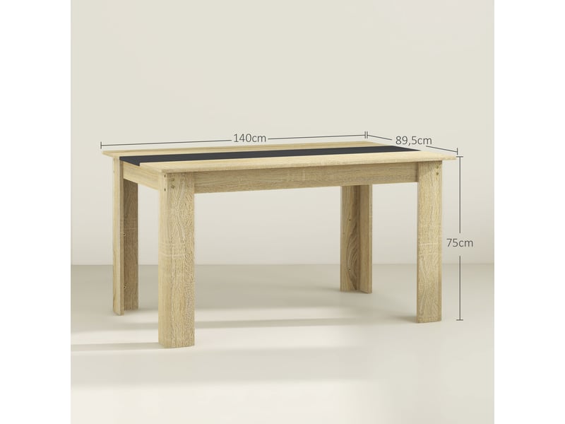  Table de salle à manger pour 6 personnes en bois aspect naturel et noir, dim. 140l x 90l x 75h cm  - Conforama E
