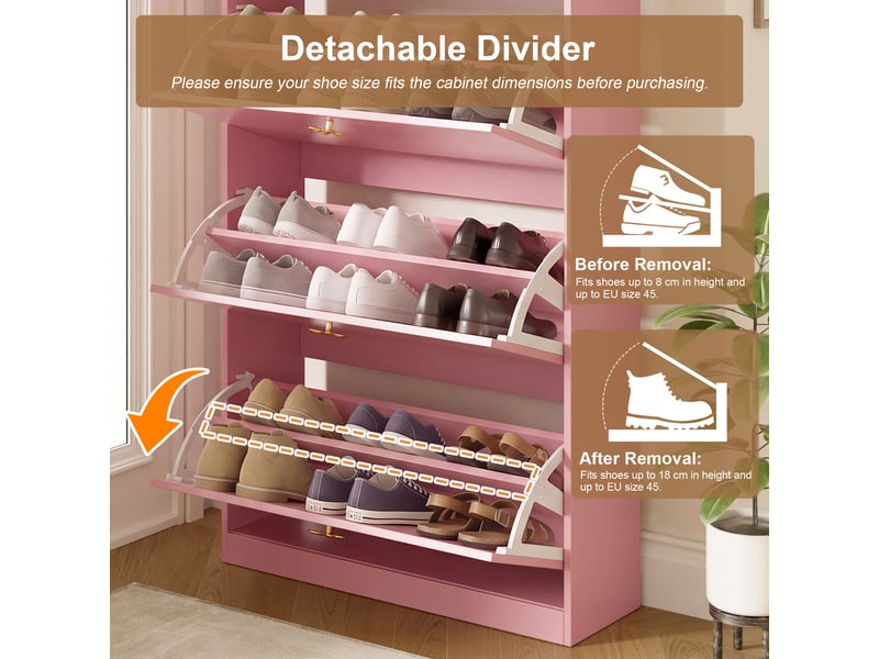  Meuble à chaussures 3 abattants et 2 niches rose 80 x 24 x 178.5 cm  - Conforama D