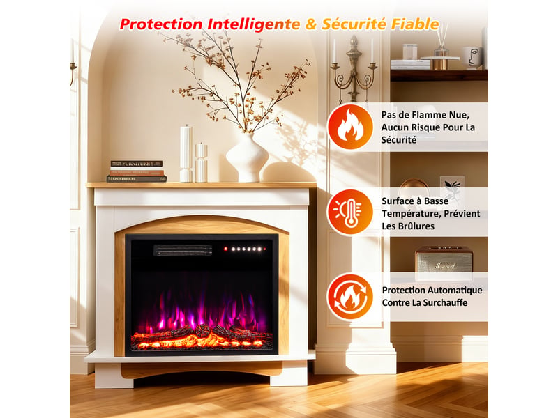  Homavo 23'' cheminée électrique, 100012000w, flamme 3d, télécommande, minuterie, sécutité surchauffe, meuble incluse  - Conforama D