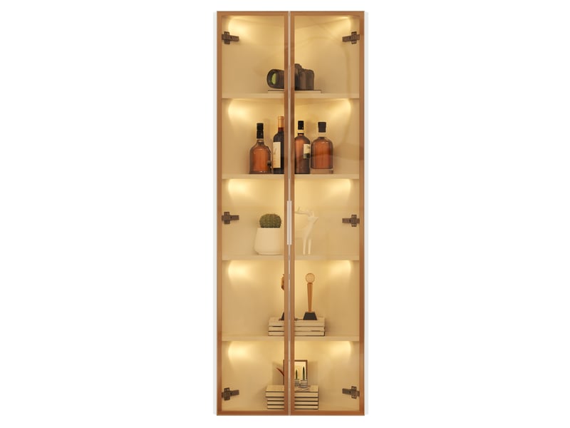  Vitrine d’angle led 62 × 35 × 160 cm, avec 2 portes en verre trempé, étagères ouvertes, meuble de rangement, blanc, format compact, finition soignée CARDUME ESTIVAL - Conforama A