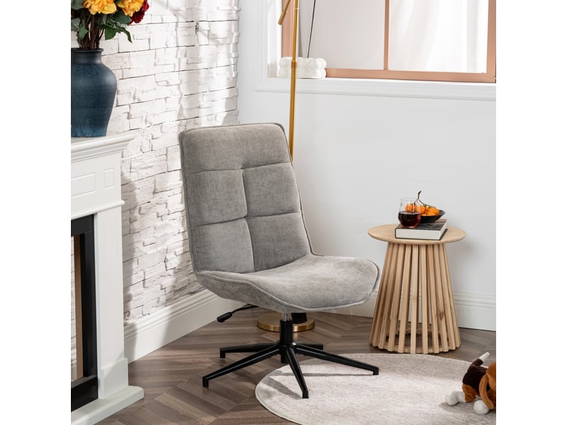 Fauteuil salon fonction d'inclinaison pivotant sur 360° avec dossier en tissu chenille gris - Conforama C