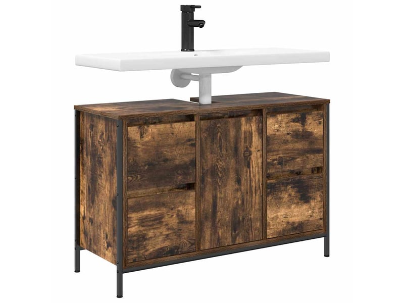  Meuble sous-évier, meuble de rangement avec tiroirs chêne fumé 90x34.5x60 cm  - Conforama D