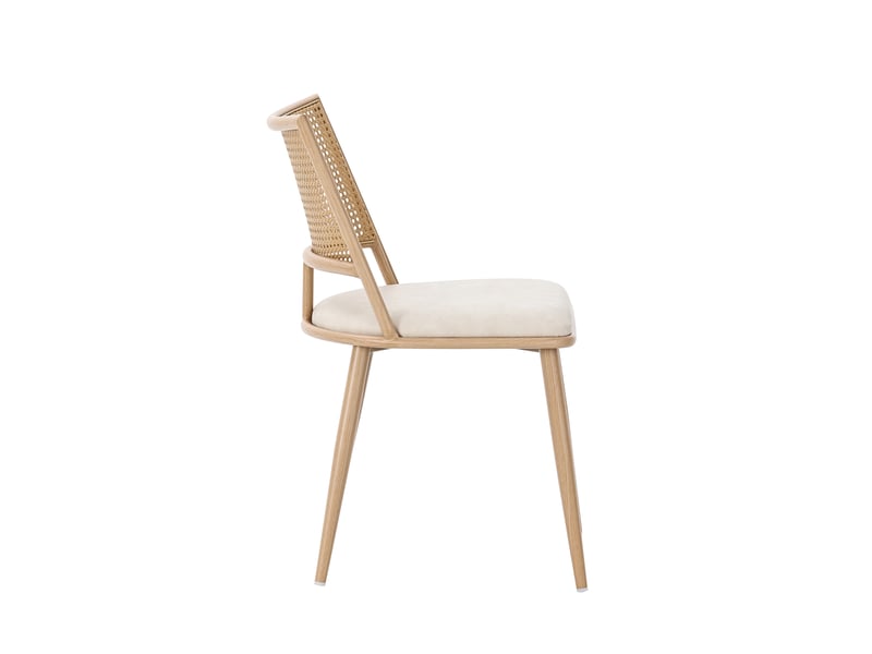  Chaises salle à manger élégance lot de 4, assise pu, dossier rotin, beige, salon et chambre  - Conforama E