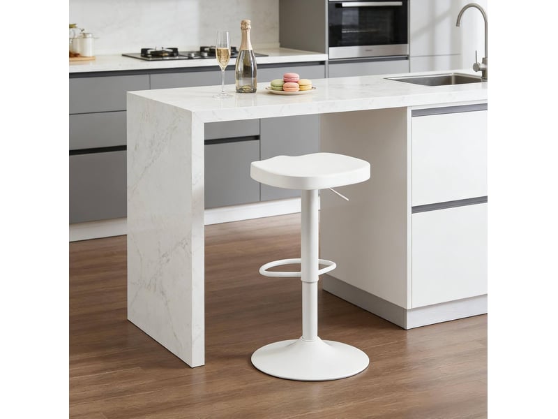  Tabouret de bar 66-90x33x38.5 cm, pivotant, hauteur réglable, chaise de bar, structure en bois et métal, couleur blanc  - Conforama D