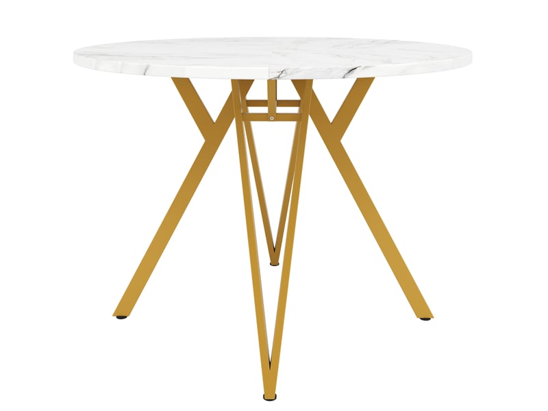  Table à manger ronde 100x100x76 cm plateau mdf effet marbre métal doré  - Conforama A