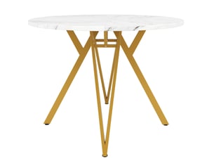 Table à manger ronde 100x100x76 cm plateau mdf effet marbre métal doré