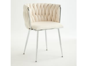 Lot de 2 chaises de salle à manger modernes en tissu beige avec structure métallique argentée