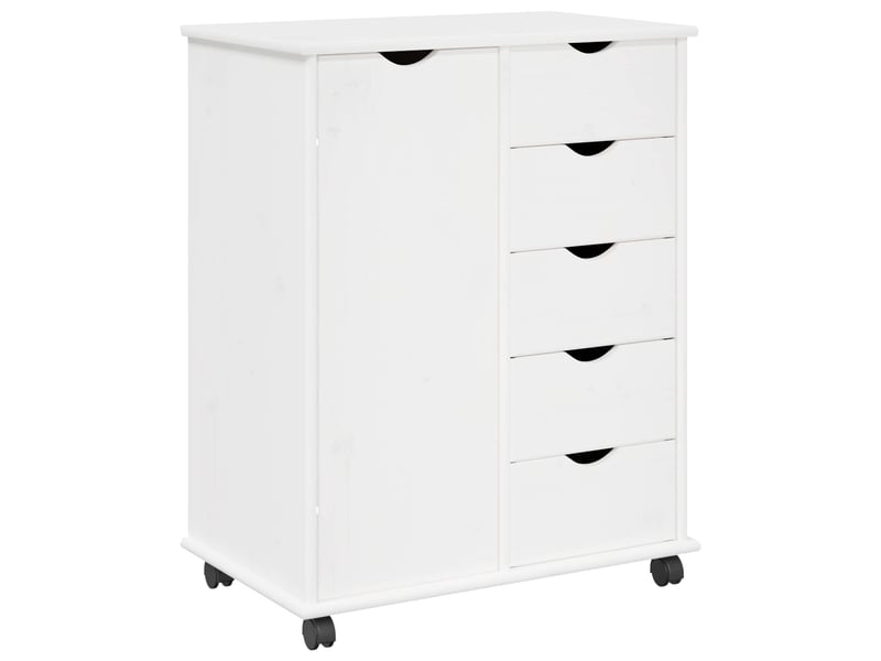  Caisson roulant de bureau, meuble de rangement 63,5 x 39 x 79 cm bois de pin massif blanc  - Conforama A