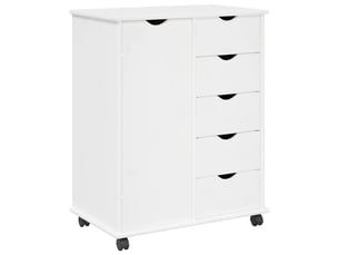 Caisson roulant de bureau, meuble de rangement 63,5 x 39 x 79 cm bois de pin massif blanc