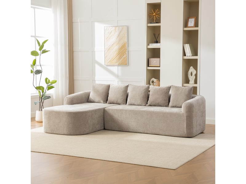  Canapé modulaire en chenille 3 places gris - sans montage, assise moelleuse avec coussin  - Conforama D