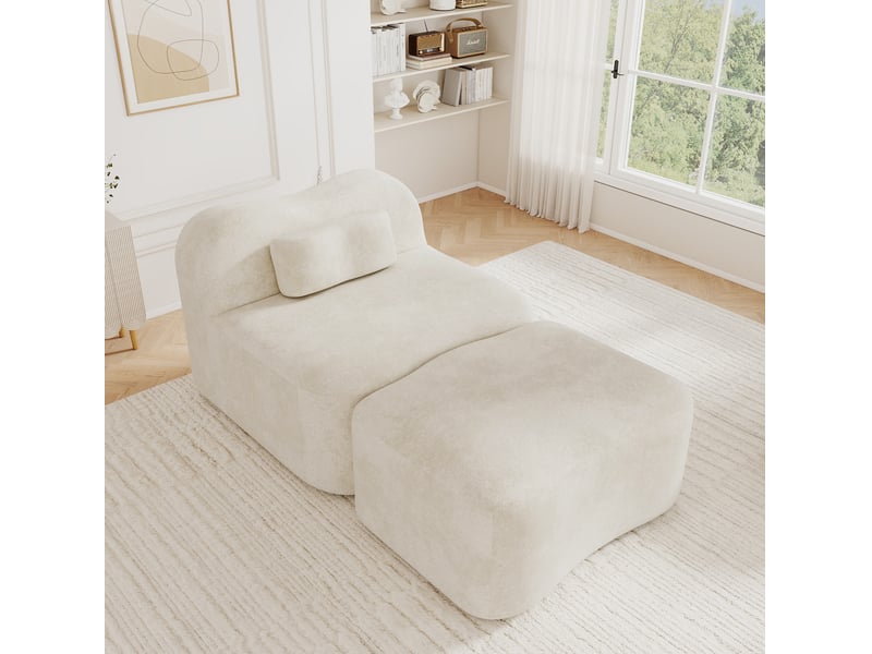Canapé modulable 1 place 96 x 167 x 70 cm beige en velours, avec ottomane et coussin de dossier mobile - Conforama E