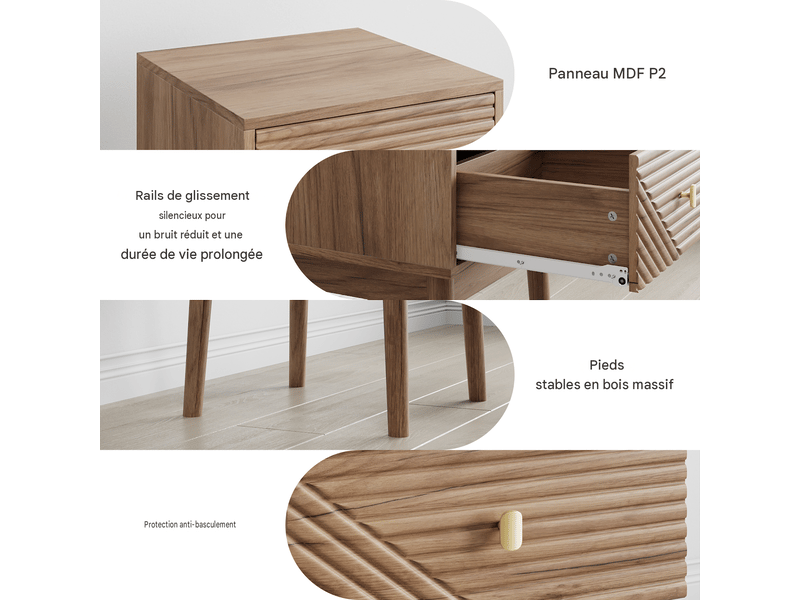 Lot de 2 tables de chevet poignées en métal coloris chêne 40 x 40 x 55 cm  - Conforama D