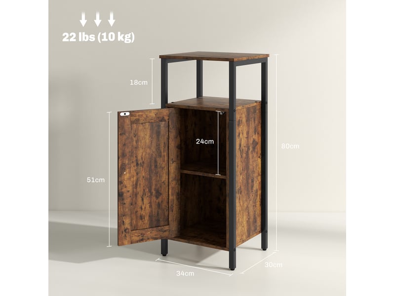  Bout de canapé industriel avec rangement, étagère réglable, 34 x 30 x 80 cm, marron  - Conforama C