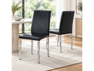Chaises de salle à manger lot de 2 avec dossier ergonomique  - pieds métal antidérapants, similicuir noir argenté