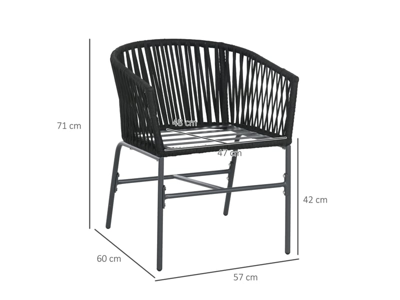  Lot de 2 fauteuils de jardin noirs en métal avec coussins, style bohème, confort pour terrasse et balcon  - Conforama C