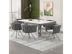 Chaise de salle à manger lot de 6 pivotante 360°  - dossier courbé, velours gris et argenté
