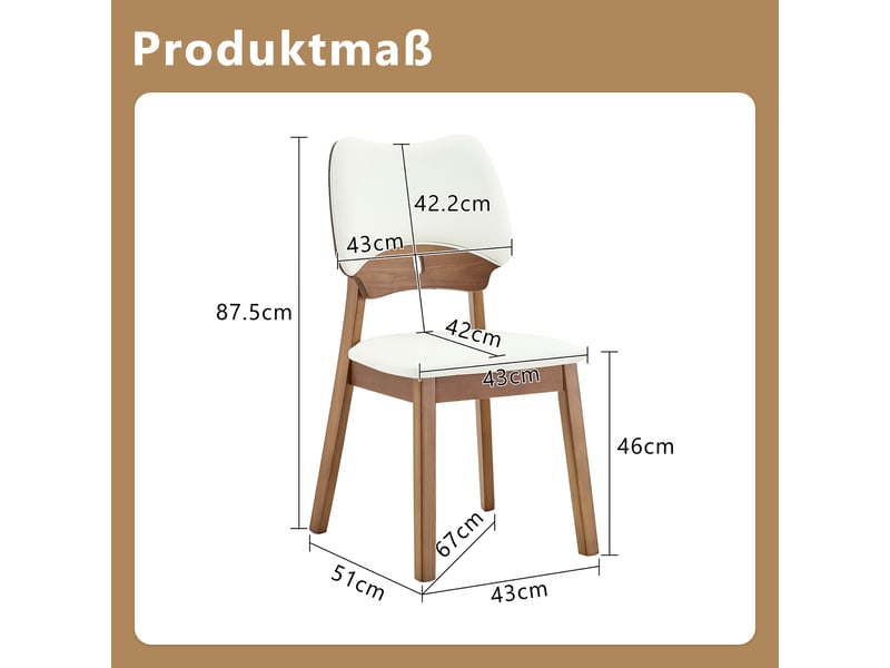  Chaise de salle à manger lot de 2 avec dossier papillon et assise rembourrée  - bois d’hévéa blanc  - Conforama D