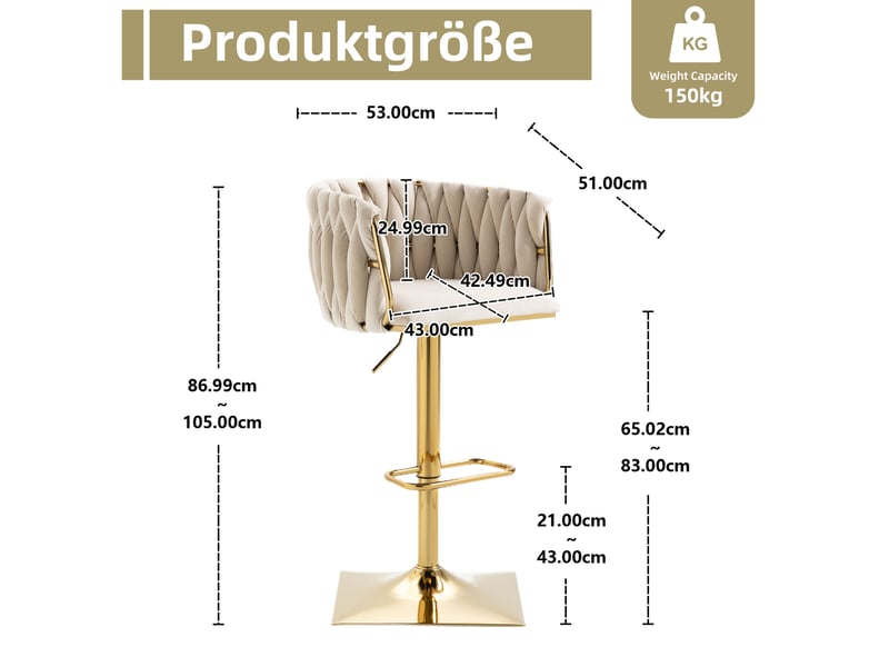  Lot de 2 tabourets de bar vintage réglables 65-83 cm – ivoire – dossier, accoudoirs et repose-pieds  - Conforama C