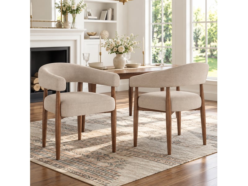  Lot de 2 chaises de salle à manger avec accoudoirs 60x59x75 cm en chenille taupe  - Conforama B