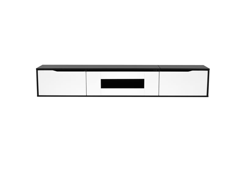  Meuble tv 180 cm noir et blanc brillant - led rgb usb, éclairage, support mural inclus  - Conforama A
