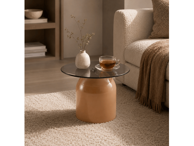  Tables basses gigognes avec plateaux en verre trempé et bases brillantes en cloche pour salon vert et café clair  - Conforama B
