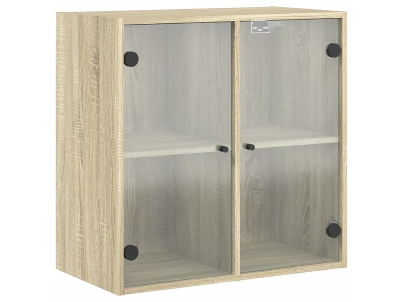  Armoire murale salon, meuble de rangement avec portes en verre chêne sonoma 68x37x68,5 cm  - Conforama A