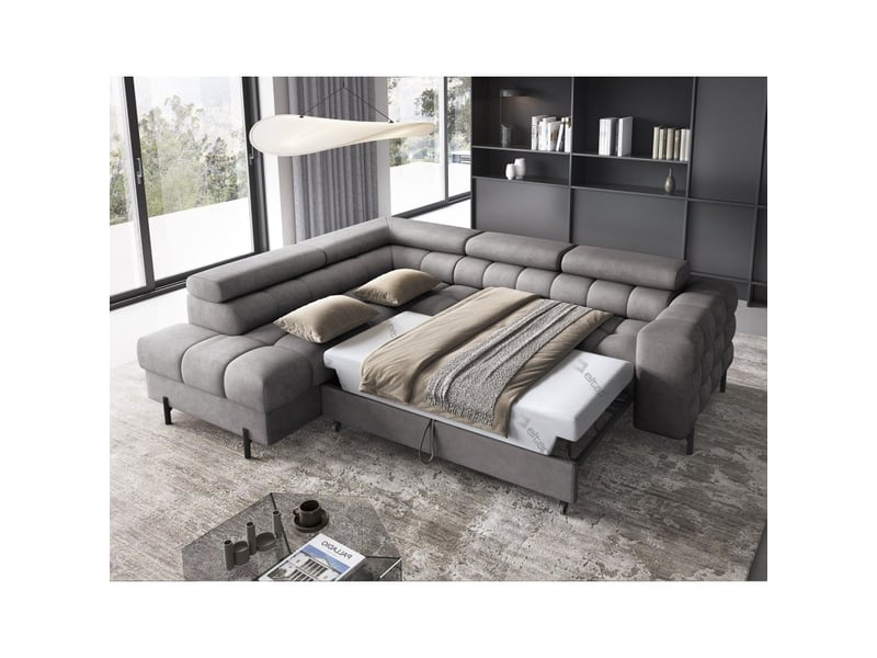  Canapé d'angle gauche ferrum gris avec coffre appuie-têtes réglables 276x93x200cm  - Conforama C