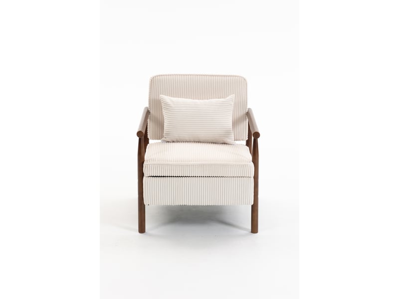  Fauteuil velours blanc style mid-century structure bois assise rembourrée avec coussin lombaire et rangement intégré 83x66x73 cm evarich - Conforama A