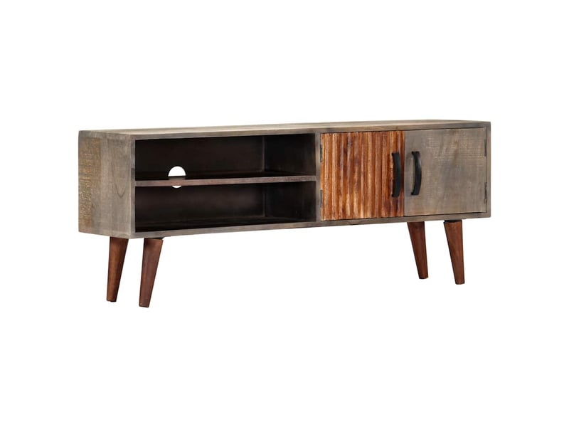  Meuble tv - banc tv - meuble de rangement gris 130x30x46 cm bois massif de manguier brut  - Conforama B