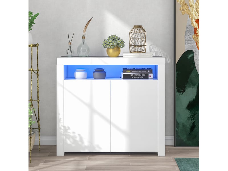 Buffet 108x40x92 cm avec led et port usb en mdf blanc - Conforama C
