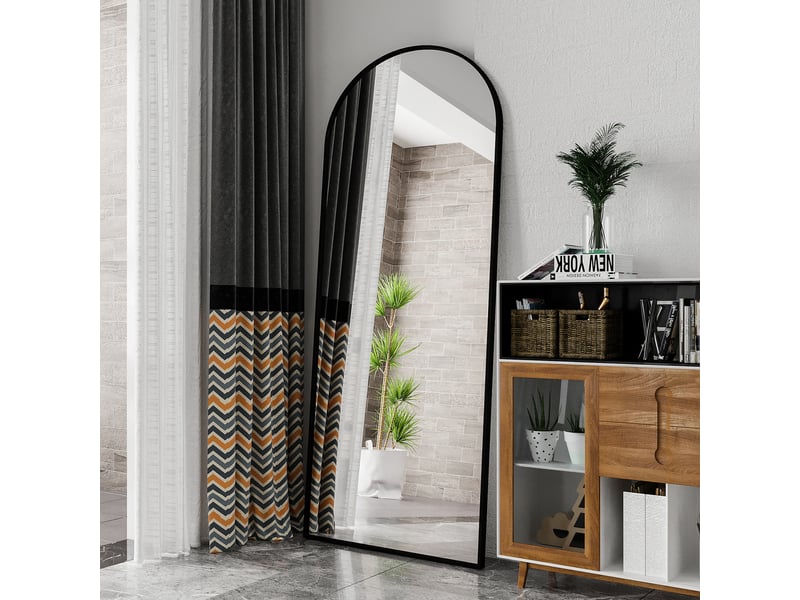  Miroir sur pied arché en verre trempé - 1800 x 800 mm-noir - grand miroir de plain-pied avec cadre en aluminium et support  - Conforama C