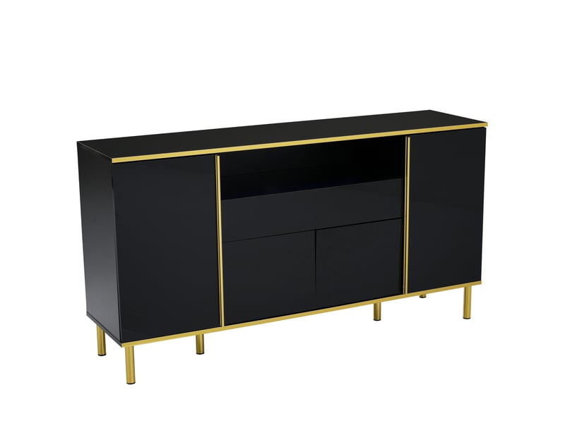 Buffet 4 portes et 1 tiroir led pour salon en mdf et panneaux de particules 150×40×80 cm noir brillant - Conforama D