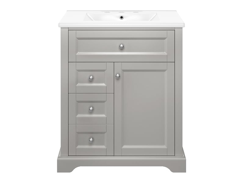  Meuble salle de bain avec lavabo 76x46x87cm, meuble sous vasque sur pied en mdf gris, tiroirs et étagère  - Conforama A