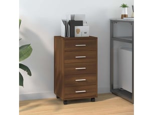 Armoire à tiroirs, rangement bureau avec roulettes chêne marron bois d'ingénierie