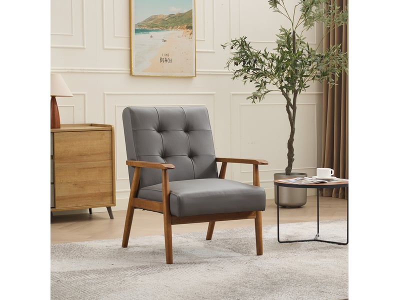  Echtleder-loungesessel mit nussbaum-farbenen armlehnen &amp; kautschukholz-beinen – komfortabler wohnzimmer-sessel  - Conforama C