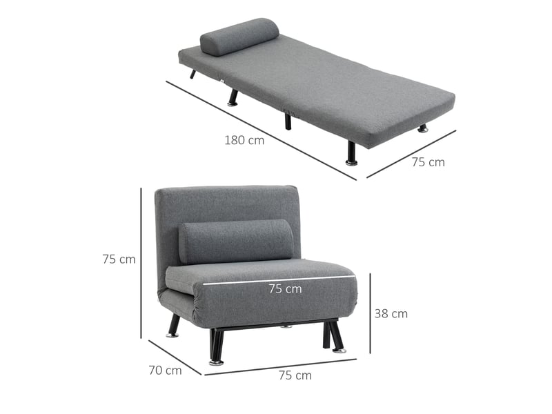 Fauteuil-lit pliant homcom - fonction lit, dossier réglable, gris foncé, design contemporain - Conforama C