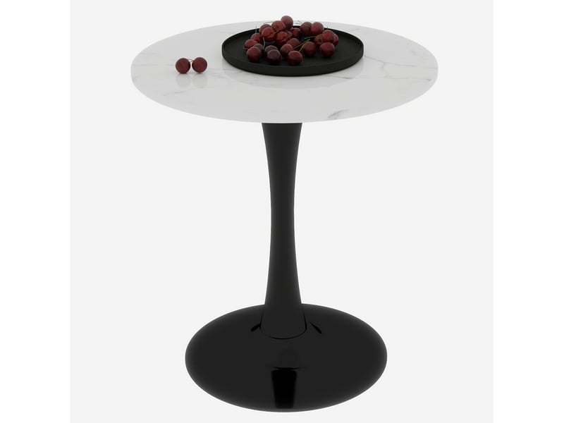  Bout de canapé ronde 70x70x72 cm, noir et coloris blanc, plateau motif de marbre en mdf, design moderne  - Conforama A