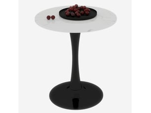 Bout de canapé ronde 70x70x72 cm, noir et coloris blanc, plateau motif de marbre en mdf, design moderne
