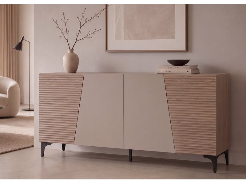  Buffet hwc-q83, commode, portes à structure 3d, compartiments de rangement, mdf mélaminé, 80 x 160 x 42 cm - aspect noyer clair  - Conforama B