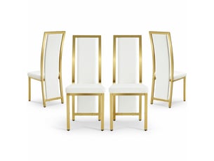 Lot de 4 chaises de salle à manger 109 cm, métal doré, chaise cuisine, dossier incurvé, assise confort, moderne, pu blanc