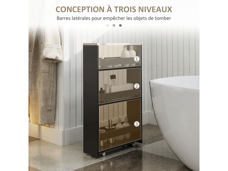  Chariot de rangement à 3 niveaux chariot de stockage étagère sur roulettes avec poignée - 48 x 15 x 80 cm noir  - Conforama D