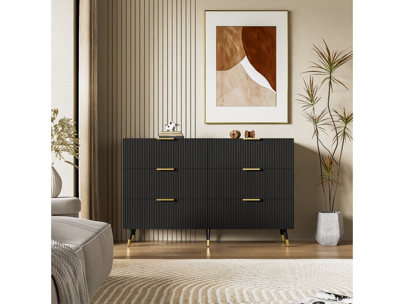  Commode 120x40x77 cm, meuble salon, chiffonier avec 6 tiroirs de rangement,en mdf, noir  - Conforama D