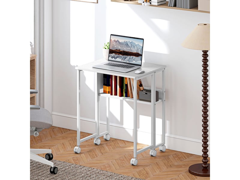  Bureau pliable, transformable en table d'appoint, étagère ouverte, blanc  - Conforama D