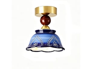 Plafonnier en céramique bleu indigo et vert, style bohème rétro, motif floral, 3 couleurs de lumière